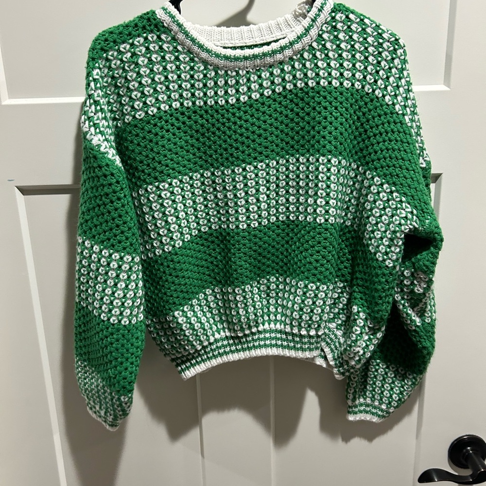 SHEIN Green and White Striped Knit Top